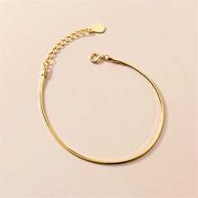 1pc 925 Silver Plated Gold-color Simple Snake Bone Single Chain Bracelet Suitable For Women's Daily Wear