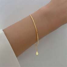 1pc 925 Silver Plated Gold-color Simple Snake Bone Single Chain Bracelet Suitable For Women's Daily Wear