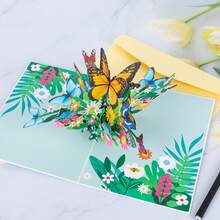 3d 彈出式賀卡花卉 3d 卡片生日卡康復卡,生日快樂蝴蝶彈出式賀卡帶信封適合各種場合生日情人節母親 - 彩色 - 查看 4