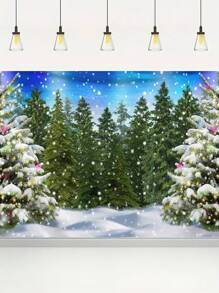 1入組聖誕樹攝影背景印花掛毯,現代化聚酯纖維方形裝飾掛牆,適用於客廳、臥室裝飾 - 彩色 - 查看 1