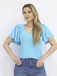 Women Knit Tops - Màu xanh nhạt - Xem 3