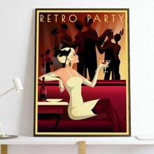 1個復古雞尾酒派對海報帆布牆藝術核心,用於酒吧、舞廳、餐廳裝飾
