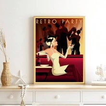 1個復古雞尾酒派對海報帆布牆藝術核心,用於酒吧、舞廳、餐廳裝飾