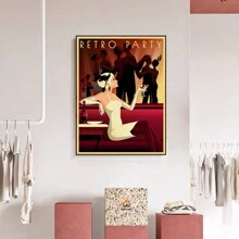 1個復古雞尾酒派對海報帆布牆藝術核心,用於酒吧、舞廳、餐廳裝飾