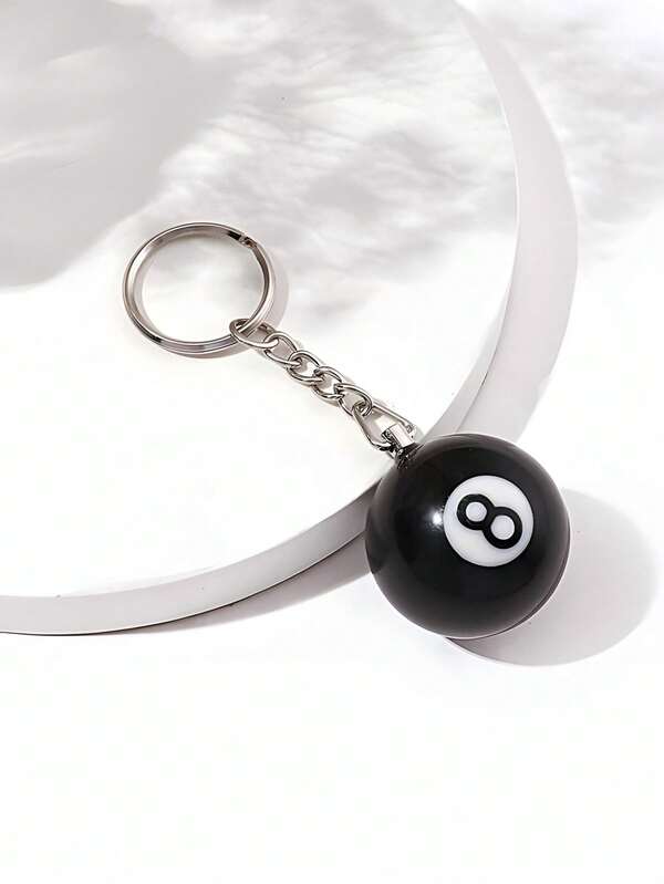1pc Creative Key Chain With Mini Black Pool Table Billiard Ball, Fun
