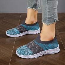Plus Size Women's Sock Shoes Mesh Athletic Slip-On Running Shoes, Breathable Non-Slip Casual Sneakers - Blue - View 5