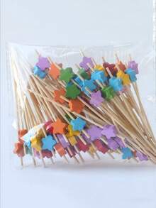 100 cái/bộ que tre hình trái tim nhiều màu sắc hình hoa mận năm cánh ngôi sao - Nhiều màu - Xem 7