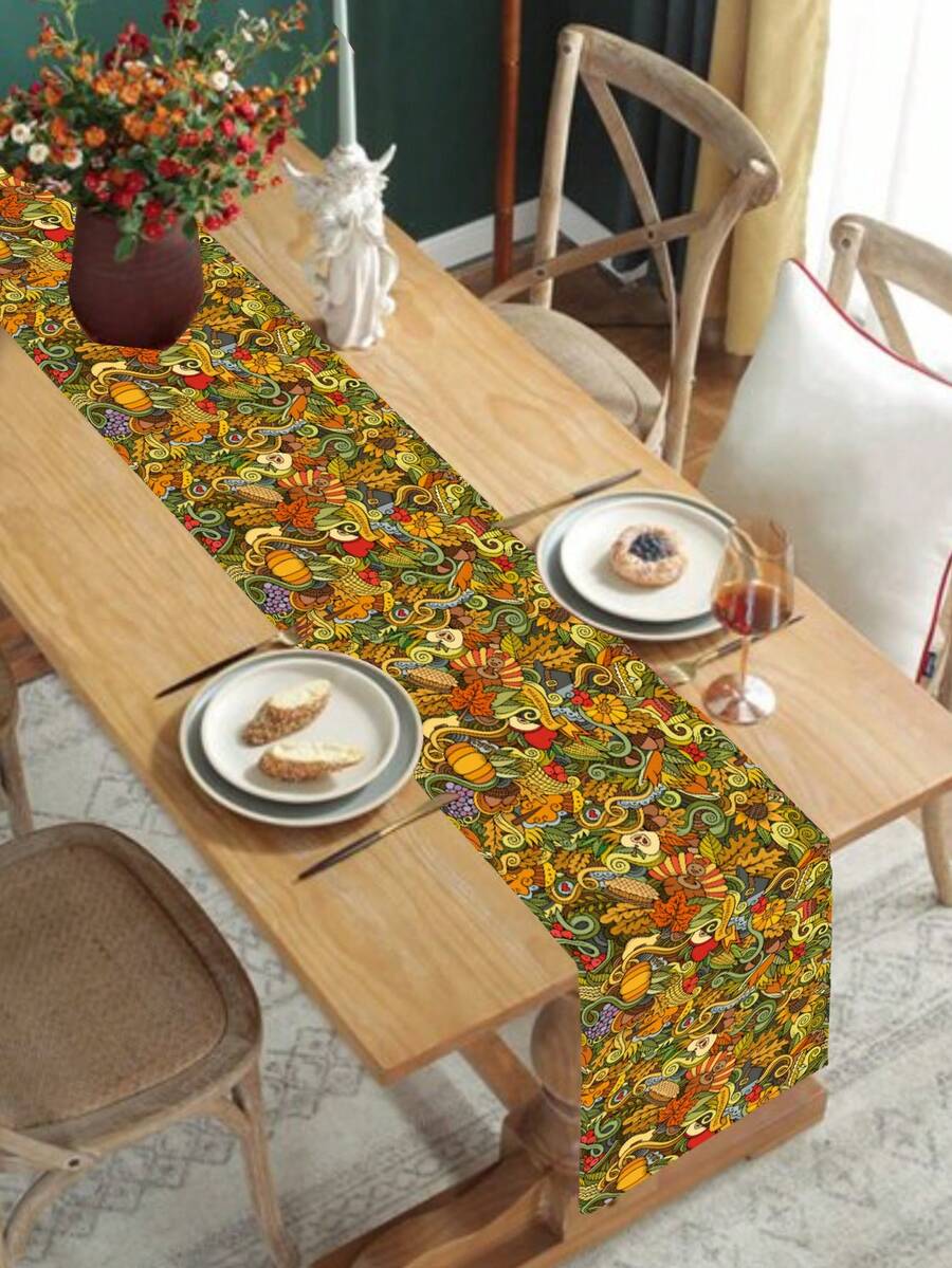 1pc Luxurious Christmas/Thanksgiving Table Runner - Mustard Yellow - View 1