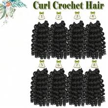8Packs Wand Curl Synthetic Braiding Hair Extensions 8 Inch Jumpy Wand Curls Crochet Hair Braids Jamaican Bounce Short Curly Crochet Braiding Hair Extensions Fashion Party Christmas New Year Gift For Women - Black - View 5