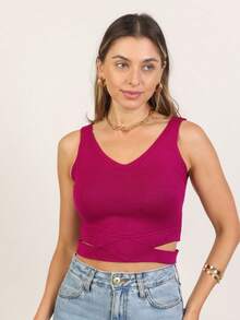 Women Knit Tops - Màu đỏ tím - Xem 2