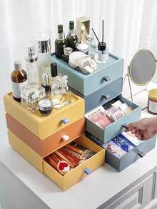 1pc Desktop Drawer Storage Box, Office Desk Organizer, Dormitory Shelving Unit - Blue - View 3