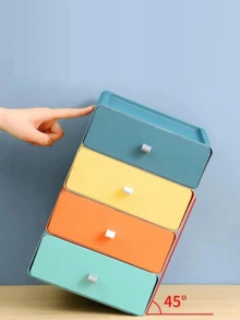 1pc Desktop Drawer Storage Box, Office Desk Organizer, Dormitory Shelving Unit - Blue - View 7