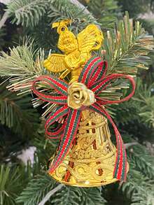 6pcs/pack Christmas Ribbon With Plastic Golden Wings Angel Bell Tree Decoration Pendant - Christmas bells - View 4