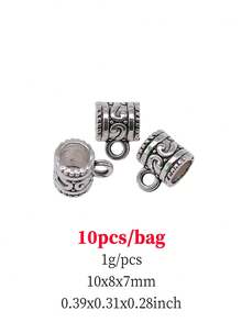10入裝10x8x7mm(0.39x0.31x0.28英寸)古色銀色雕刻間隔珠大孔珠吊墜,diy珠寶製作必備品 - 古銀色-10pcs - 查看 4