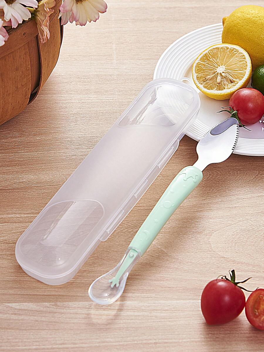 Baby's Stainless Steel Spoon With Sawtooth Edge And Green Crown Design For Eating Fruit Puree, Season Appropriate