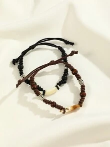 1 對復古風格皮革牙齒吊墜男士手鍊套裝,男友禮物