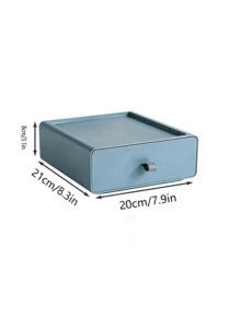 1pc Desktop Drawer Storage Box, Office Desk Organizer, Dormitory Shelving Unit - Blue - View 4