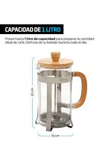 Redlemon Coffee Maker Bamboo French Press (1 Liter) For Coffee,  Stainless Steel With Integrated Filter And High Temperature Resistant Glass, Ideal For Ground Coffee With Mill