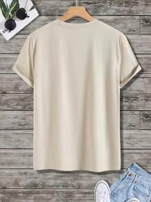 Letter And Bear Print T-Shirt - Apricot - View 4