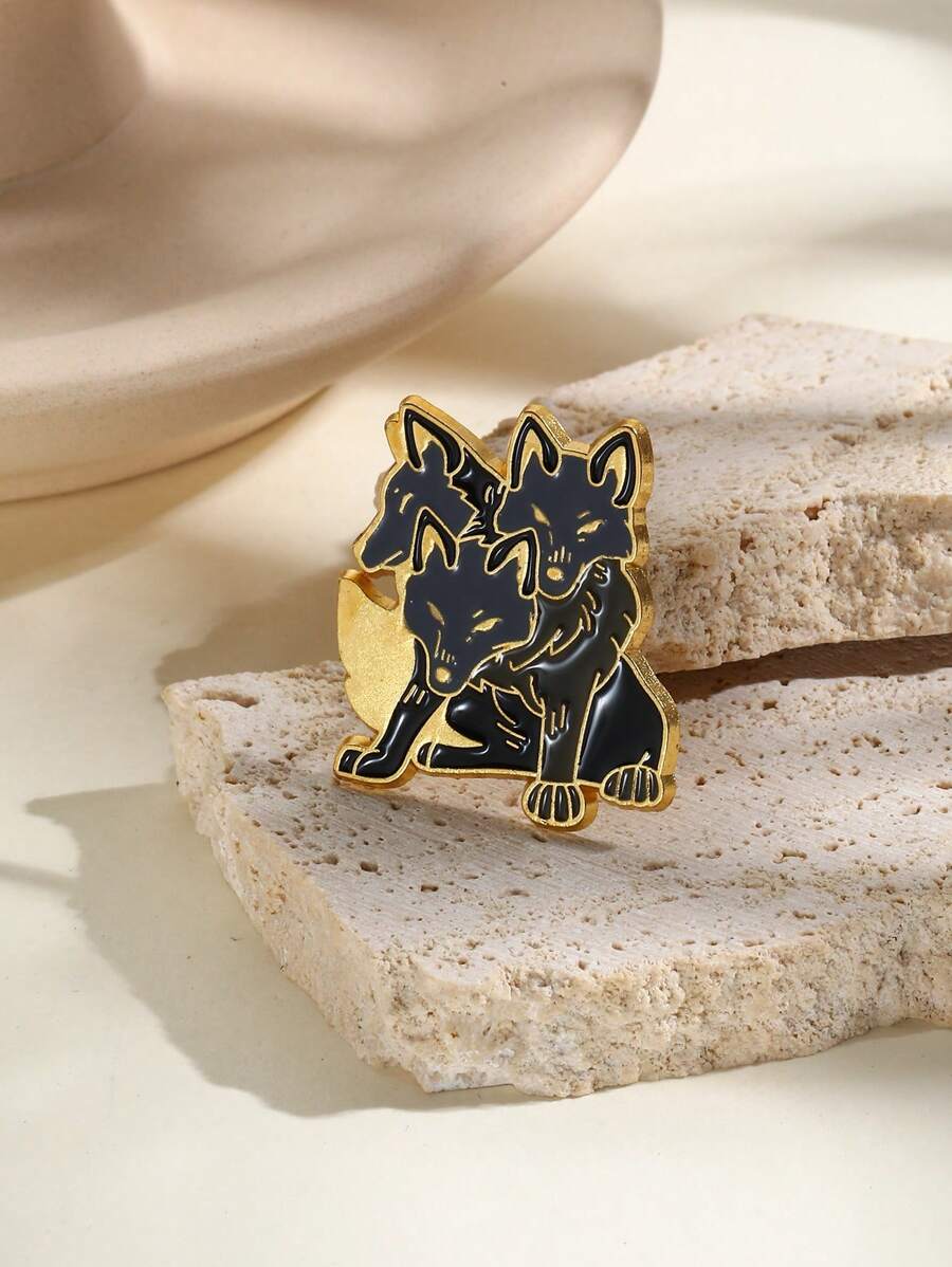 1枚个性化金属三狼造型胸针，男女通用，可作背包、帽子、衣服装饰徽章别针