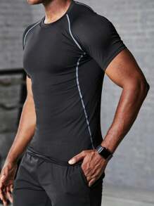 Camiseta de compresión de baloncesto, camiseta de manga corta ajustada para entrenamiento, ejercicio físico y carrera para hombres - Multicolor - Ver 6