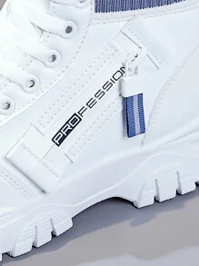 Women's High Top Warm White Sneakers With Socks Boots - Blue and White - View 4