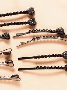 10 Piezas Pasador De Cabello Minimalista De Color Sólido Con Diseño De Amor Y Decorado Con Diamantes De Imitación Y Dientes