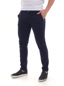 Calça Masculina Sarja Esporte Fino - Azul Marinho - Visão 1