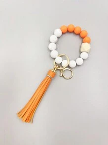 1入組矽膠、橡膠、人造皮革珠鍊手環鑰匙扣,流蘇設計,diy珠寶製作配件 - 米色 - 查看 2