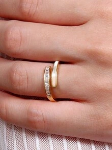 1pc Gold-colored Simple Style White Pearl & Rhinestone Inlaid Open Ring For Women, Fashionable And Versatile Jewelry For Everyday Use - Gold - View 2