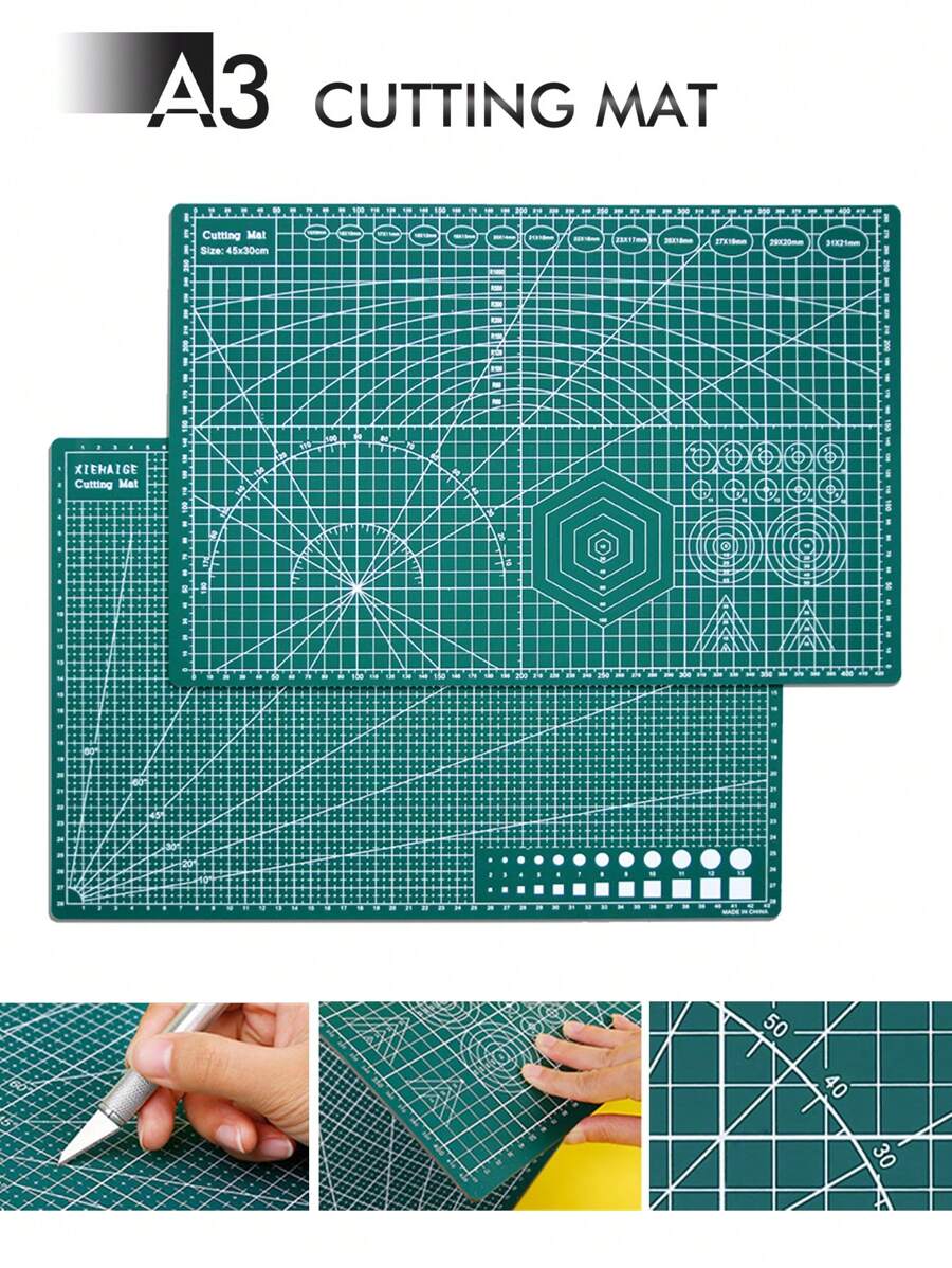 加厚版18" X 12"(a3尺寸)自癒式切割墊縫紉墊,自癒式旋轉切割墊兩面防滑工藝切割板,刀片桌面保護切割板,適用於手工藝、拼布縫紉、紙張切割、手作、手冊製作、模型制作、織物精密拼貼項目 - 墨綠色 - 查看 1