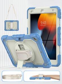 保護殼相容iPad 第5/6/7/8/9/10 代保護殼Mini 6 IPad Pro 11 IPad 10.2 IPad 10.9,重型防震保護殼,附螢幕保護貼、支架、手帶/肩帶和筆架,藍色 - 淺藍色 - 查看 2