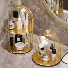 1個 (2種尺寸) 金色鐵製鳥籠造型化妝品儲存顯示盒,半開放式化妝品組織盤架,適用於浴室梳妝台 - 金色 - 查看 1