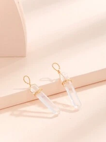 2pcs Fashionable Handmade Copper Wire Wrapped Natural White Crystal Pendant Suitable For Various Diy Jewelry Making - Clear - View 1