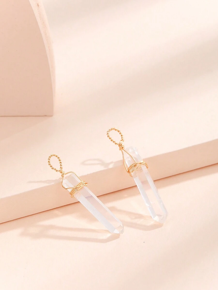 2pcs Fashionable Handmade Copper Wire Wrapped Natural White Crystal Pendant Suitable For Various Diy Jewelry Making - Clear - View 1