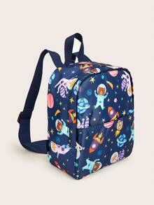 1pc Boys' And Girls' Small Backpack With Planet Print - Blue - View 5