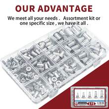 AIMUNOK 175pcs Aluminum Alloy M3 M4 M5 M6 M8 Flat Head Metric Threaded Rivetnut Insert Nutsert Rivet Nut Assortment Kit - Apricot - View 7