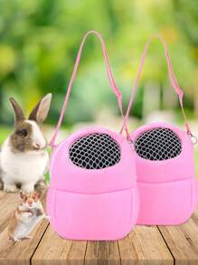 1pc Plush Pet Bag For Small Animals, Breathable Net Pocket, Suitable For Squirrel, Guinea Pig, Shoulder Portable Outing Bag - Pink - View 3