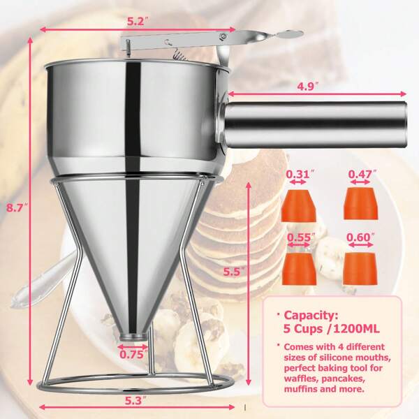 40OZ Pancake Batter Dispenser Multicaliber Stainless Steel Funnel Cake Dispenser with Stand