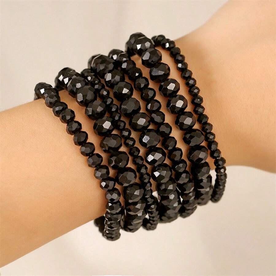 1 Set/7pcs Bohemian Multilayer Stackable Faceted Artificial Crystal Bead Bracelet Set
