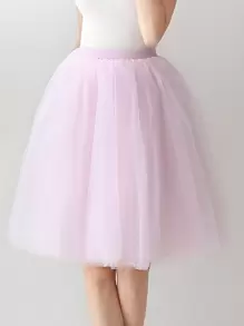 1 Pc Women Midi Length Tulle Tutu Skirt For Wedding Party Black Pink White Burgundy Green Fall Clothes For Women - Baby Pink - View 1
