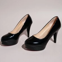 2023 年新款性感时尚女鞋，防水厚底高跟鞋，细跟黑色专业低鞋面尖头高跟鞋 - 黑色 - 查看 1