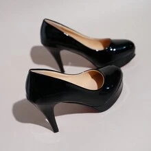 2023 年新款性感时尚女鞋，防水厚底高跟鞋，细跟黑色专业低鞋面尖头高跟鞋 - 黑色 - 查看 4