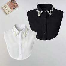 1件女士黑白色雪紡珍珠裝飾時尚可拆式領子