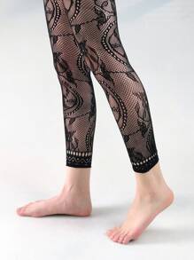 3pairs/set Women's Ultra-thin, Fashionable, Sexy Jacquard Mesh Stockings, Black - Black - View 5