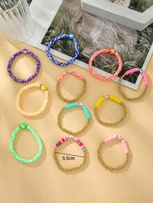 1set/11pcs Women's Multicolor Love & Bead Design Soft Ceramics Plastic Bracelet Set Suitable For Daily Wear - Multicolor - View 4