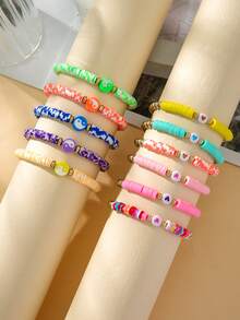 1set/11pcs Women's Multicolor Love & Bead Design Soft Ceramics Plastic Bracelet Set Suitable For Daily Wear - Multicolor - View 2