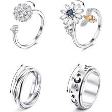 4 Pcs  Rings for Women Men 316L Stainless Steel Anxiety Rings for Stress Relieving Wedding Promise Rings Set - Silver - View 1
