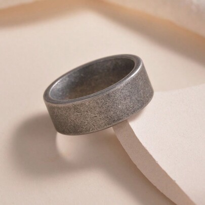 1pc Vintage 8mm Titanium Steel Distressed Decor Ring Suitable For Men's Daily Wear