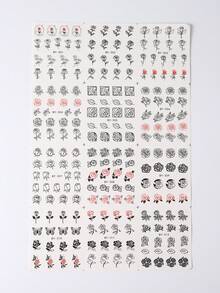 12 种图案黑白红玫瑰花朵指甲贴纸，浪漫花园花叶指甲艺术贴花水转印滑块纹身美甲 - 彩色 - 查看 5